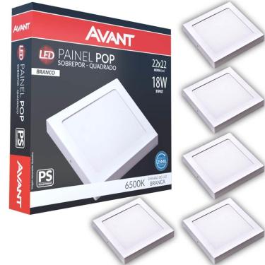 Imagem de Kit 5 Plafon Painel de Led Avant Pop 18W Branco 6500K 1080 Lúmens Quadrado de Sobrepor 22x22cm Bivol