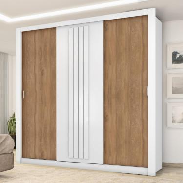 Imagem de Guarda Roupa Casal 3 Portas Doha Carraro Ripado Branco Com Freijó