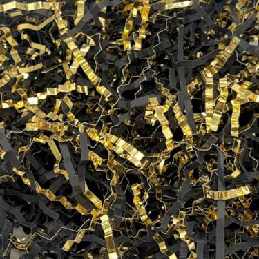 Imagem de ULIVE 450 g de papel desfiado em ouro preto, embalagem para embrulho de presente, enchimento de cestos, aniversários, caixas, Natal, cestas, aniversários