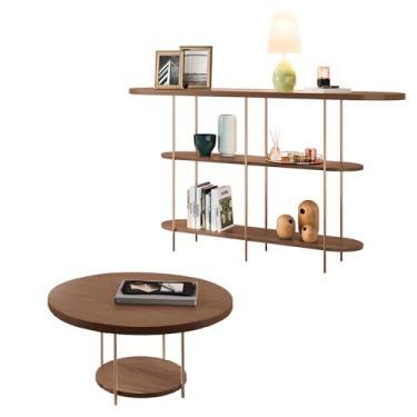 Imagem de Conjunto Decorativo Aparador e Mesa de Centro Walker Pés de Aço Tampo MDF Castanho G26 - Gran Belo