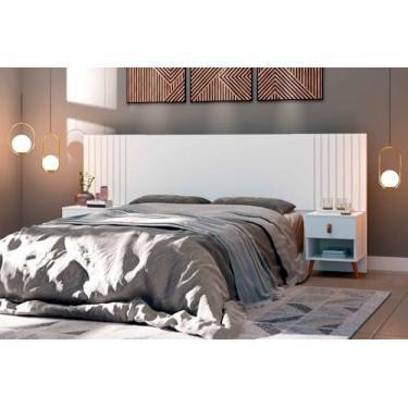Imagem de Cabeceira Box Casal Lady Ripado com Criados Embutidos, 140-160 cm, Madeira Natural, Design Moderno (Branco)