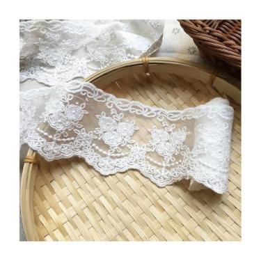 Imagem de 7.6cm Wide Cotton Embroidered Floral Lace Trim - White/Black/Beige Mesh Craft Lace for DIY Wedding Dress, Curtains, 5 Yards(White)