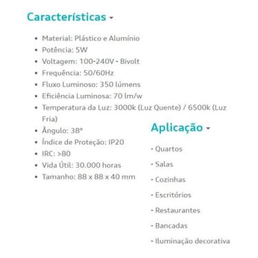 Imagem de Spot Led Embutir Quadrada - 5w 3000k - Cristallux