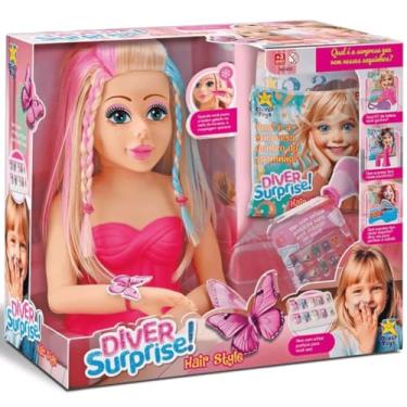 Imagem de Diver Surprise Hair Style Busto, Boneca com Acessórios para Cabelo, Kit de Beleza com Escova e Secador, Rosa