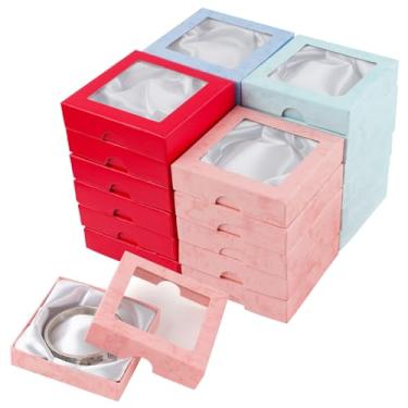 Imagem de ASUNFO 24 caixas de presente de joias, caixa de papelão, pequenas caixas de embalagem de presente para pulseira, colar, pulseira, brincos, exibição de 9 x 9 x 0,79 cm, 4 cores