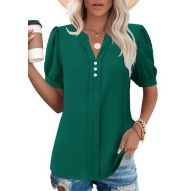 Imagem de Blusa feminina Kistore de chiffon, manga curta, decote em V, verde, GG