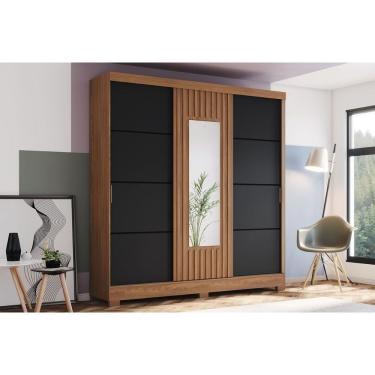Imagem de Guarda Roupa Solteiro 3 Portas De Correr (1 C/ Espelho) E 2 Gavetas C/ Pés Briz B376 Nature/preto - Henn