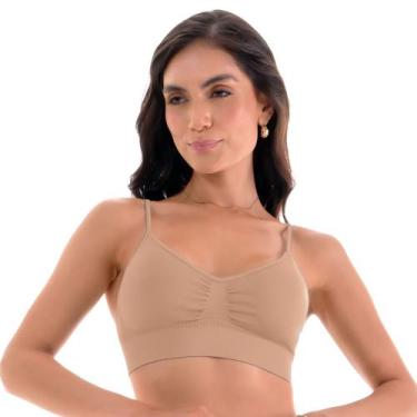 Imagem de Sutiã Top Alça Fina Regulável com Bojo Removível sem Costura Bege Zee 