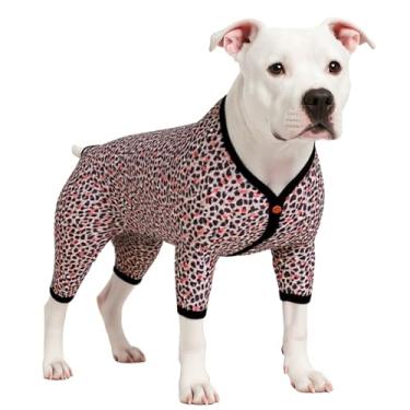 Imagem de LovinPet Roupas para cães de raça grande - malha elástica escovada dupla, estampa de guepardo rosa neon, proteção UV, camisa de alívio da ansiedade de animais de estimação, pijama leve para animais de estimação, pijama de cachorro de cobertura total, rosa leopardo G