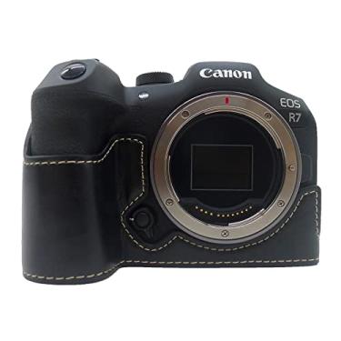 Imagem de MUZIRI KINOKOO Capa para câmera Canon EOS R7 - Capa protetora de couro PU para Canon EOS R7/EOSR7 com abertura inferior e design de aderência de mão - preta