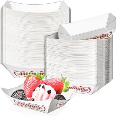 Imagem de MotBach Pacote com 100 bandejas de papel pequenas de 1/1,8 kg, decorações de futebol, lembrancinhas de festa, recipientes de prato de barco descartáveis, bandeja de papel para servir comida de 0,1 kg