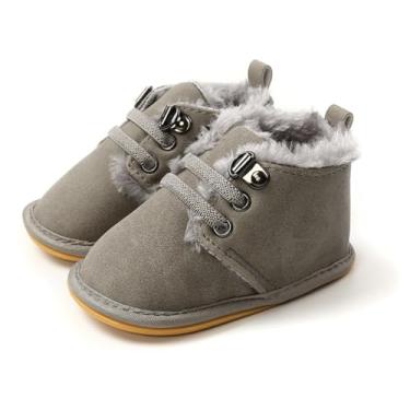 Imagem de Botas para meninos e meninas de lã antiderrapante sola macia para bebês primeiros passos sapatos quentes, B1985-gray, 12-18 Months Infant