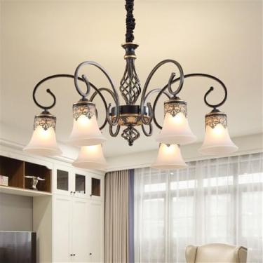 Imagem de Ustre E Lâmpada Pendente LED De Luxo: Estilo Retro Americano Com Toque Europeu, Ideal Para Sala De Estar, Restaurante, Quarto, Estudo, Villa, Hotel E Café (L 6 luzes)