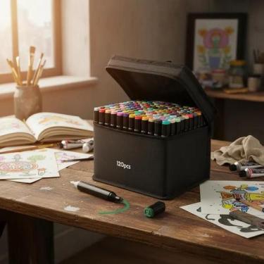 Imagem de Estojo Canetinhas Escolar Touch Ponta Dupla 120 Cores Bolsa - Bretalle