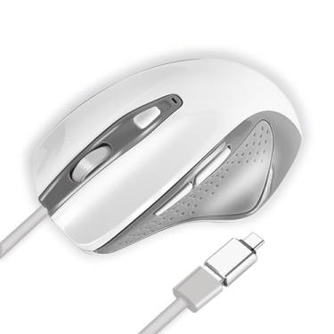 Imagem de IM INNOMAX Mouse com fio USB C, mouse ergonômico de tamanho grande para jogos e escritório com adaptador USB C para USB A para MacBook Pro, iPad Pro, computador e laptops - branco