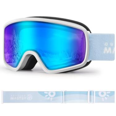 Imagem de OutdoorMaster Óculos de esqui infantil OTG Snowboard com 100% de proteção UV Óculos de neve para meninos e meninas (armação branca VLT 18,3% + lente Revo IceBlue)