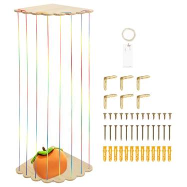 Imagem de Organizador de armazenamento de canto com luz LED extensível para armazenamento de brinquedos de pelúcia com cordão elástico, suporte de madeira de grande capacidade para quarto (corda colorida - com