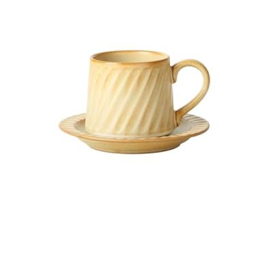 Imagem de Caneca de café de cerâmica Caneca de cerâmica grande capacidade com listras em degradê, copo água para escritório, conjunto xícara café pires, 300ml