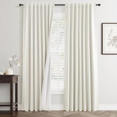 Imagem de Cortinas blackout de linho marfim 203 cm de comprimento conjunto de 2 painéis para sala de estar quarto redução de ruído térmico 100% cortinas de linho preto escurecimento do quarto cortinas de janela