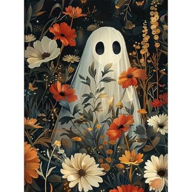 Imagem de ARVINKEY Kit de pintura de diamante 5D DIY, pintura completa por números bordado ponto cruz artes artesanato tela, flores fantasma strass cristal presente para adultos e crianças, 40,6 x 30,5 cm