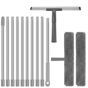 Imagem de Ferramentas de limpeza de janelas, rodo de chão com cabo longo de 398,8 cm, vassoura raspadora de borracha removível para limpeza de água com espuma, sem riscos para ambientes internos e externos