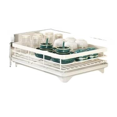 Imagem de Escorredor Organizador De Louças 2 Andar Com Guarda Copo Copos Preto Aço Inoxidável Rack(1 Andar-Branco)
