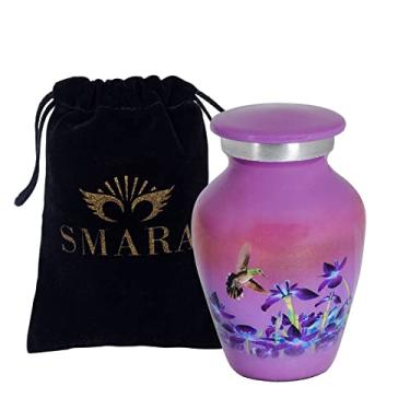 Imagem de SMARA Small Keepsake Cremation Urn with Velvet Case | Choose from Unique Colors | Lovely Sharing Mini Metal Token for Human Ashes or Pet. (Hummingbird (Purple), Keepsake), (SN16112102)
