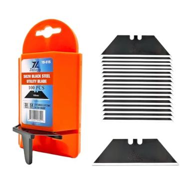 Imagem de Zeluga Lâminas Para Faca Utilitária 19-515 Com Dispensador, 100 Peças, Aço Carbono Preto Temperado A Laser Sk2H, Refis Navalha