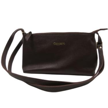 Imagem de Bolsa Transversal Couro Legítimo Copparo Feminina Com Zíper (Marrom)