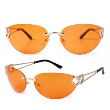 Imagem de VFDHN Óculos de sol femininos sem aro, prateados, com lentes UV400, em formato de coração (6)