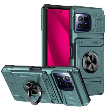 Imagem de SORAKA Capa para T-Mobile REVVL 7 Pro com suporte de anel para cartão de metal compatível com suporte magnético para celular para carro capa de proteção contra choque e queda verde