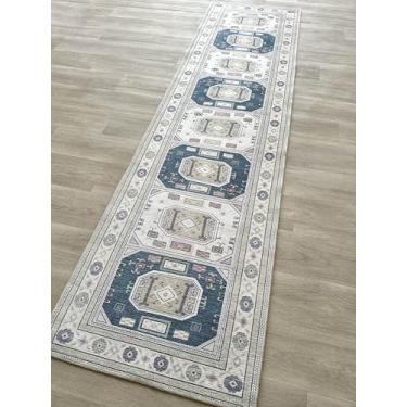 Imagem de Fame Living Tapete Oushak desbotado, vintage turco, floral, pastel, grande, tapetes grandes para sala de estar, sala de jantar, quarto, cozinha, banheiro, berçário (848CrNv, 2'12.7 cm x 9'20.3 cm)