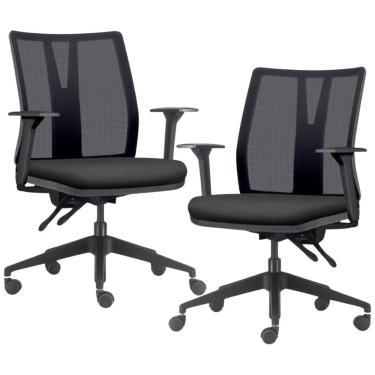 Imagem de Kit 2 Cadeiras de Escritório Giratória Diretor Flow F02 Base Preta Sintético Preto - Lyam Decor