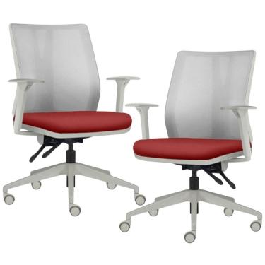 Imagem de Kit 2 Cadeiras de Escritório Giratória Diretor Flow F02 Base Cinza Sintético Vermelho - Lyam Decor