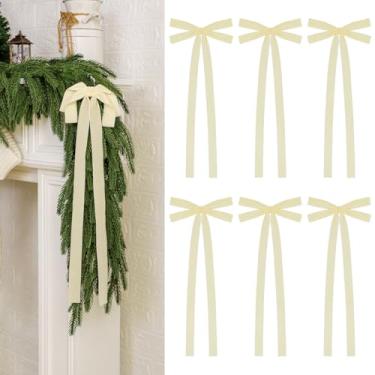 Imagem de 6 peças de laços de fita de veludo - 20 x 50 cm laço de árvore de Natal extra grande com cauda longa para árvore de Natal, guirlanda, guirlanda, lareira, escada, porta, janela, armário, decoração de