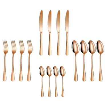 Imagem de Bothyi Conjunto de talheres de 16 peças para 4 pessoas, faca, garfo, colher, louça, aço inoxidável, talheres para jantar, feriado, restaurante, hotel, diário, Rosa Ouro