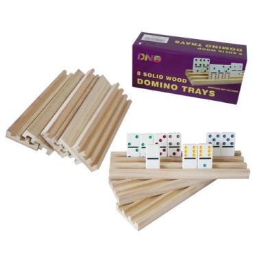 Imagem de Conjunto de 8 suportes e 3 compartimentos de madeira para dominó, band