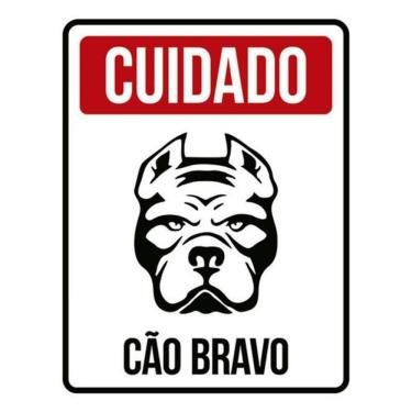 Imagem de Placa Sinalização - Cuidado Cão Bravo Vermelha 36X46