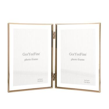 Imagem de Moldura para fotos GoryeeFine Gold, moldura flutuante dupla de 5 x 7