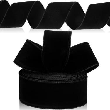 Imagem de Fita decorativa Yungyan Velvet preta 6,4 cm x 55 m à prova d'água