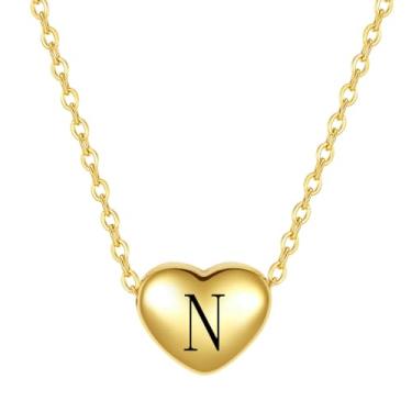 Imagem de MiiFort Colar com pingente de coração com letra inicial A a Z, aniversário, nome personalizado, presente para mulheres, filha, família, ouro, aço inoxidável, One Size, Aço inoxidável, Sem Pedra
