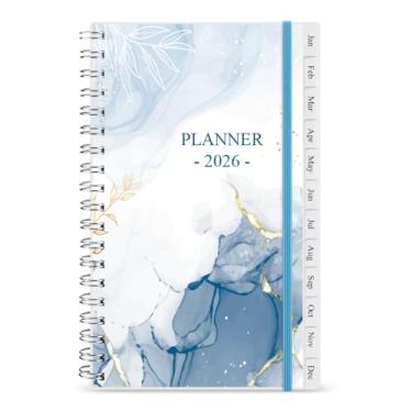 Imagem de Agenda de bolso/calendário 2024-2025 - Caderno organizador semanal e mensal A6 para acompanhar objetivos, fácil de organizar sua vida diária, médio 9,5 cm x 17 cm, aquarela azul