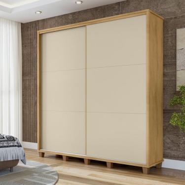 Imagem de Guarda-roupa com 2 Portas de Correr e 4 Gavetas Monte Carlo Cinamomo/Off White