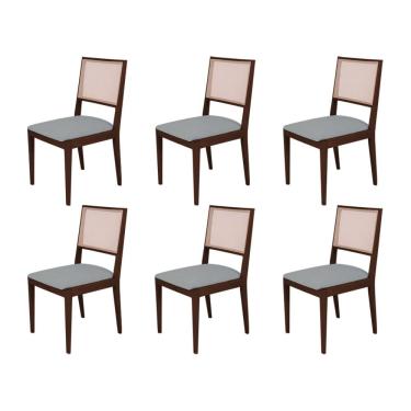 Imagem de Conjunto com 6 Cadeiras de Jantar Estofada Suellen Castanho Linho Cinza