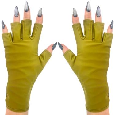 Imagem de ManiGlovz - Luvas protetoras de unhas originais FPS 50+ UV | Luvas de manicure de gel e luvas antirUV sem dedos para mulheres | Podem ser usadas como luvas de proteção solar para dirigir | cáqui