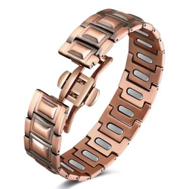 Imagem de Feraco Pulseira de terapia magnética de cobre para homens com 5 ímãs de força, pulseira de terapia de cobre 99,99% puro com 5000 ímãs Gauss, 9.05 inches, Metal