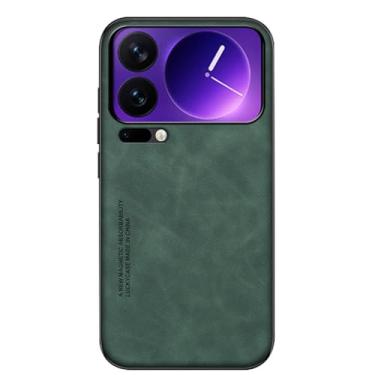 Imagem de LTLMYDAM Capa fina para Xiaomi 17 Pro Max/17 Pro/17, capa de proteção contra quedas de couro vegano fosco suporta capa de sucção magnética montada no carro, verde, 17 Pro Max