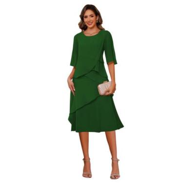 Imagem de Vestido para mãe da noiva Miao Duo Emerald Green Chiffon A Line