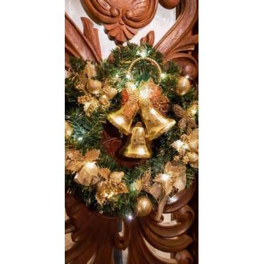 Imagem de Guirlanda de natal dourada decorada luzes de led 40 cm x 40 cm luxo - 