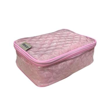 Imagem de Estojo Escolar Grande Rosa Acolchoado 36 Lapis Canetas Marcadores Maquiagem Organizador Volta Aulas